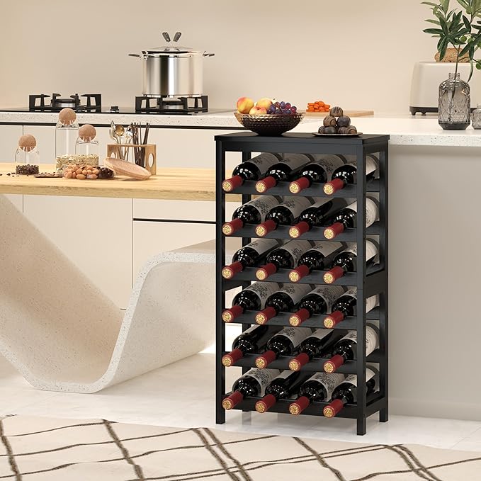 6 Tier Bamboo Wine Rack Freestanding Floor, 24 Bottles Wine Storage Shelves - Image 8