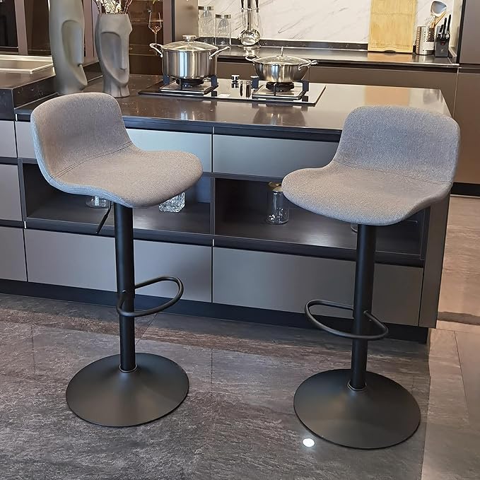 YOUTASTE Fabric Grey Bar Stools Set of 2, Adjustable Counter Height Barstools - Image 7