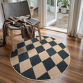 Lahome Checkered Round Rug 3ft, Circle Indoor Outdoor Entryway Patio Rug by Lahome