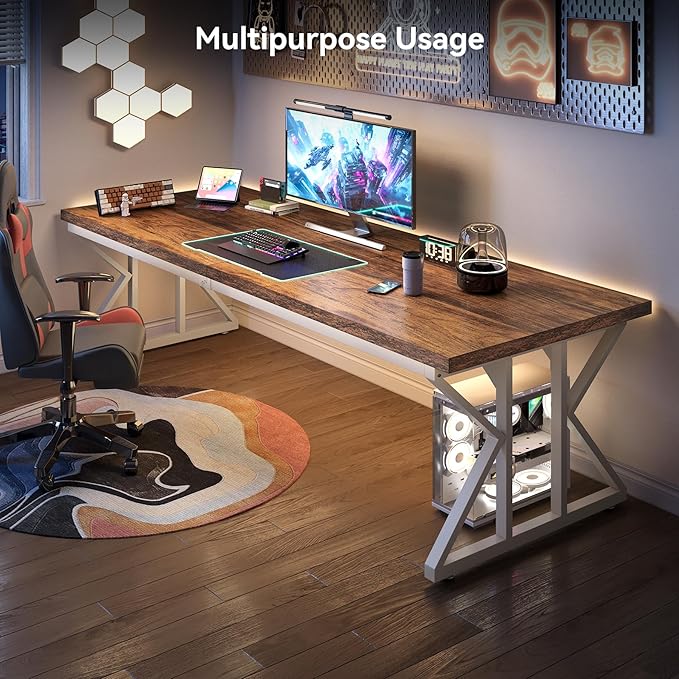 LITTLE TREE 78.7 Inch Large Executive Desk, Modern Computer Office Desk - Image 2