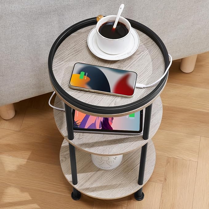 Small Round Side Table with Charging Station - Image 6
