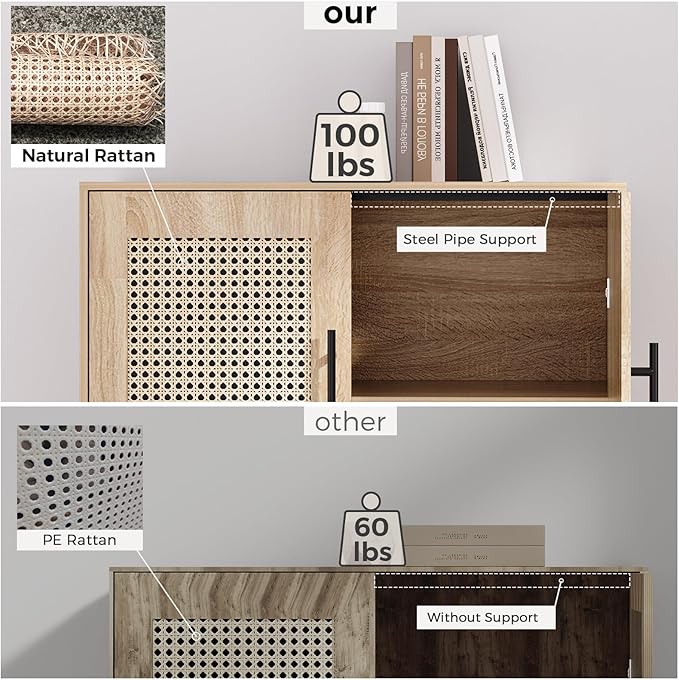 KFO Storage Cabinet with Handmade Natural Rattan Doors, Rattan Buffet Cabinet - Image 4