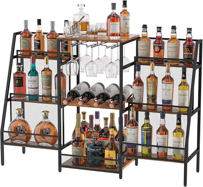 Versatile Bar Stand with Glass Holder, Wine Rack Freestanding Floor, Liquor by Hayexiha