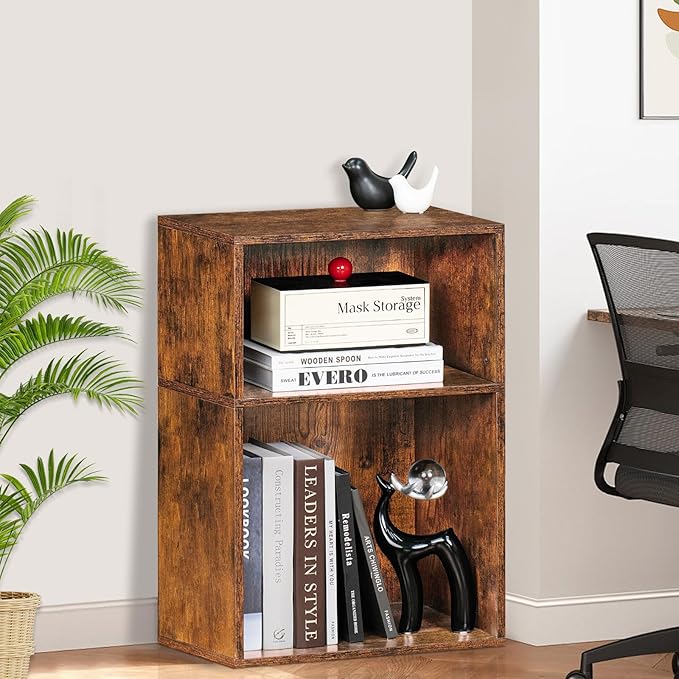 LEYAOYAO 2 Cube Bookshelf, Mini Wood Book Shelf Storage Organizer, Turntable - Image 5
