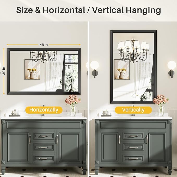 48x30 Inch Black Bathroom Mirror - Image 6
