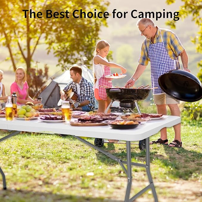 6 FT Folding Table for Indoor Outdoor, Portable Heavy Duty Folding Camping - Image 3