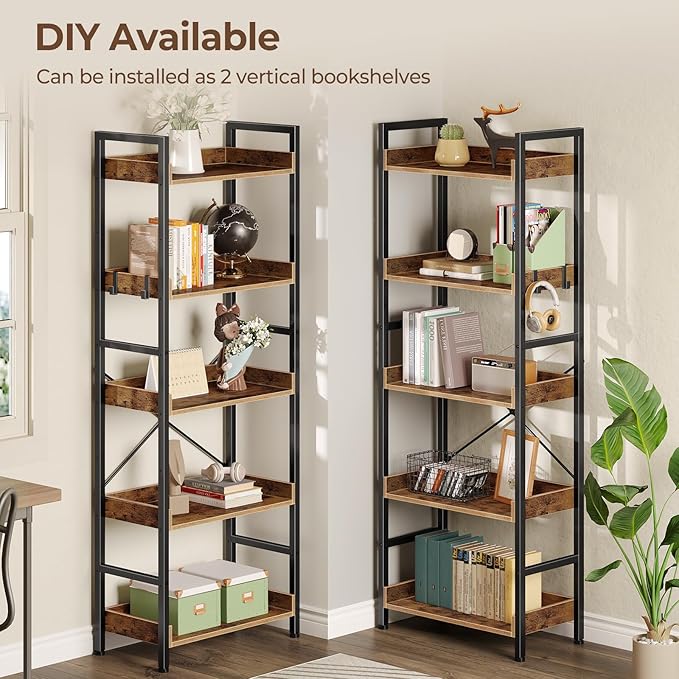 Rolanstar Bookshelf 5 Tiers, Triple Bookcase - Image 5
