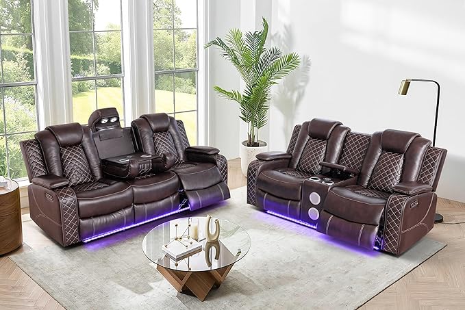 Ball & Cast Power Recliner Sofa Set Leather Reclining Sofa Set Living Room - Image 3