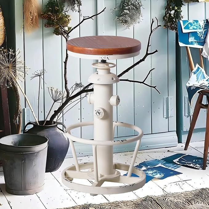 Topower Aged Antique Industrial Round Bottom Adjustable Height Cafe Coffee by Topower