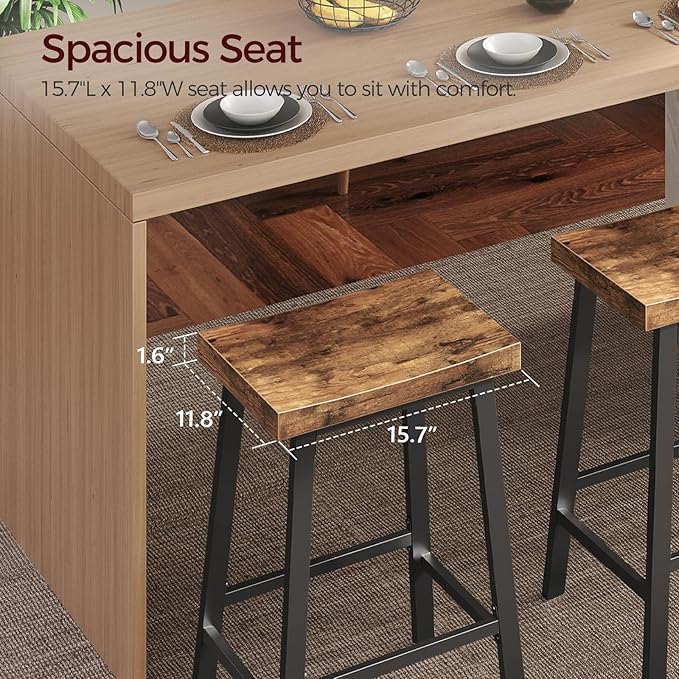 Bar Stools, Counter Height Bar Stools Set of 2, 23.7 Inch Saddle Stools - Image 4