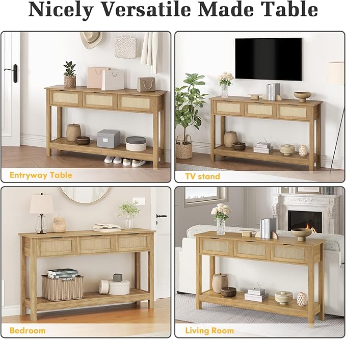Luoxiao Rattan Console Table Boho Entryway Table - Image 7