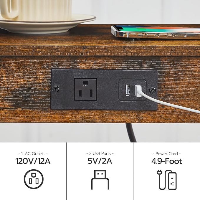 HOOBRO Side Table with Charging Station, End Table with USB Ports and Outlet - Image 5