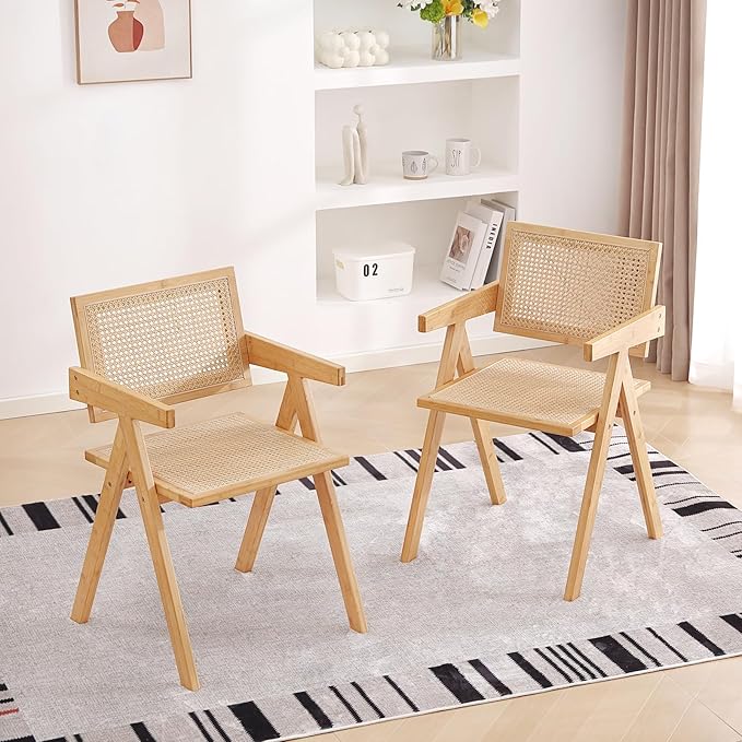 Tiita Rattan Accent Chairs, Mid Century Modern Dining Chairs Set of 2, Bamboo - Image 4