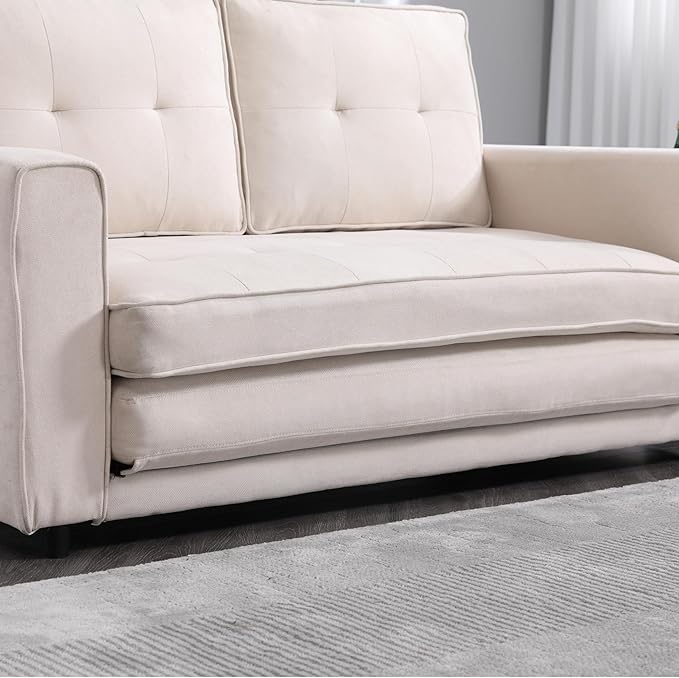 ERYE 3 Fold Tufted Upholstered Futon Sofa Bed Modern Convertible Foldable Floor - Image 6