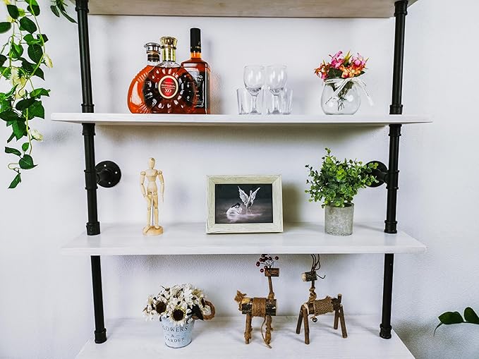 6 Tier Industrial Ladder Shelf Bookcase, Wall Mounted Rustic Bookshelf - Image 6