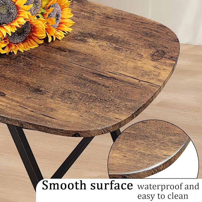 Foldable Coffee Table Natural Wood Oval Coffee Tables No Assembly Portable - Image 7