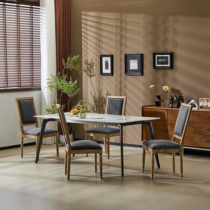 Merax Upholstered Solid Wood Dining Chairs Set of 4, French Country Style - Image 5