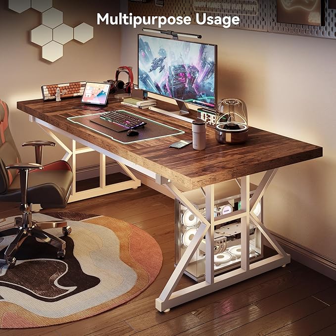 LITTLE TREE 70.8-Inch Large Executive Desk, Modern Computer Office Desk - Image 8