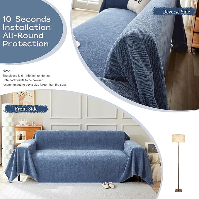 STACYPIK Non Slip Blue Couch Covers Chenille Sofa Cover - Image 2