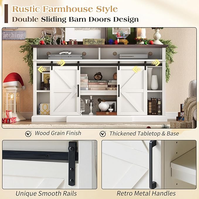 66" Farmhouse TV Stand for 75 Inch TVs, Rustic Media Console Table Storage - Image 4