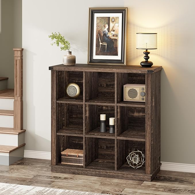 GarveeHome 9 Cube Storage Organizer Bookshelf, 4 Tier Farmhouse Horizontal by GarveeHome