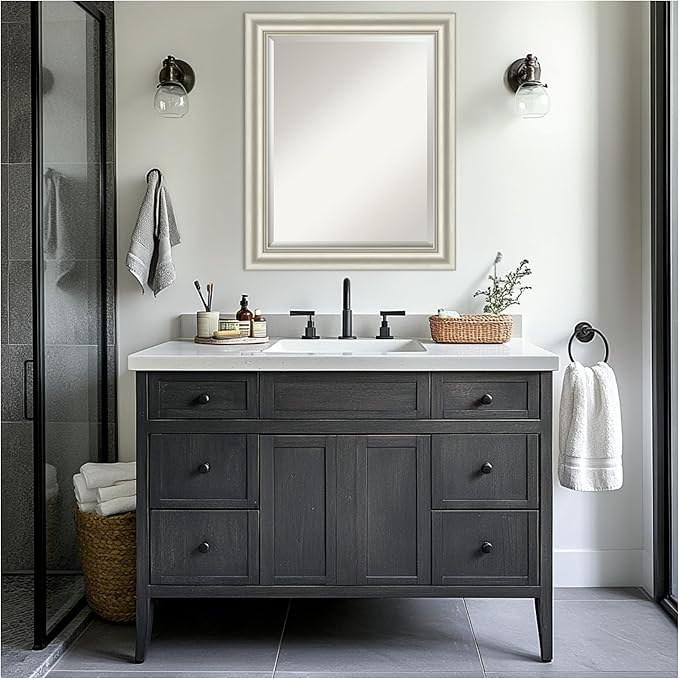 Amanti Art Bathroom Mirror for Over Sink, 28x34 Sophia Silver Rectangle Vanity - Image 6