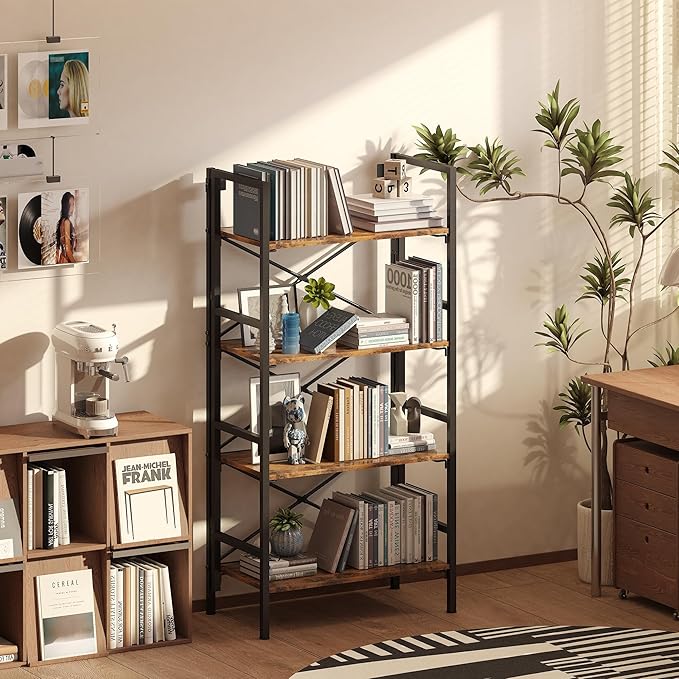 Folding Bookshelf, 4 Tier Bookcase Foldable Shelf - Image 2