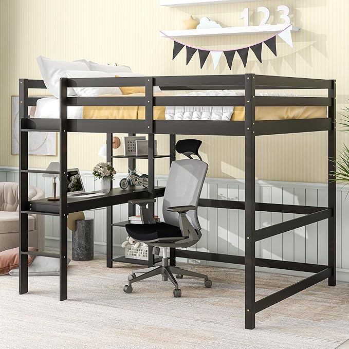 HomSof Full Loft Bed with Desk and Shelves by HomSof