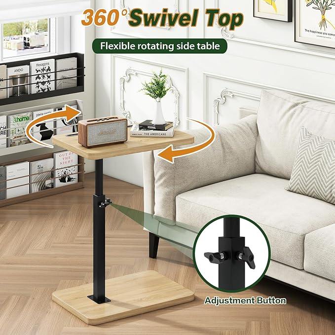 IBUYKE Tray Table for Couch, 360° Swivel Height Adjustable End Table for Small - Image 4