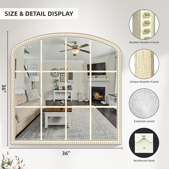 36''x36'' Wooden Wide Arched Mirrors - Image 7