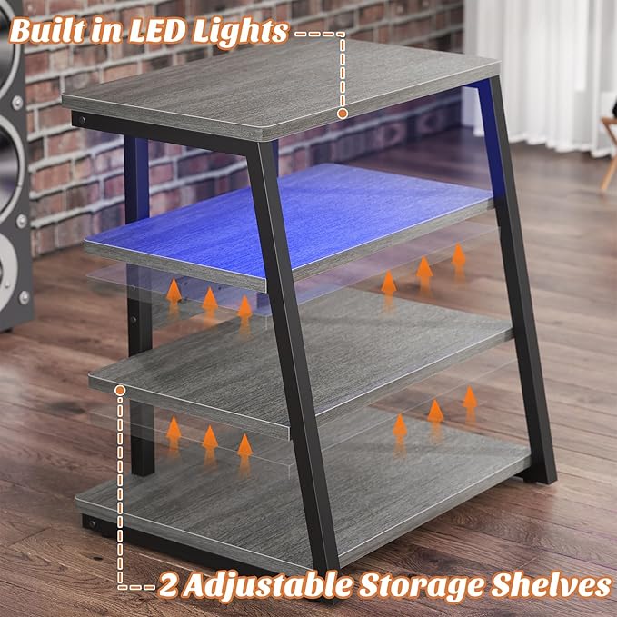 AV Media Stand with Outlets, Media Console with LED Lights, Stereo Racks and - Image 6