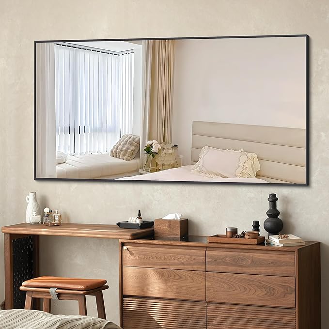 Black Bathroom Mirror for Wall, 55x30 Inch Rectangle Mirrors - Image 2