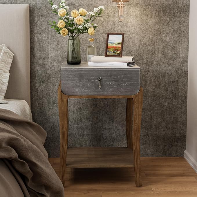 COSIEST Rustic Nightstand, 2-Tier Farmhouse Bedside Table, Wood Accent End Table - Image 4