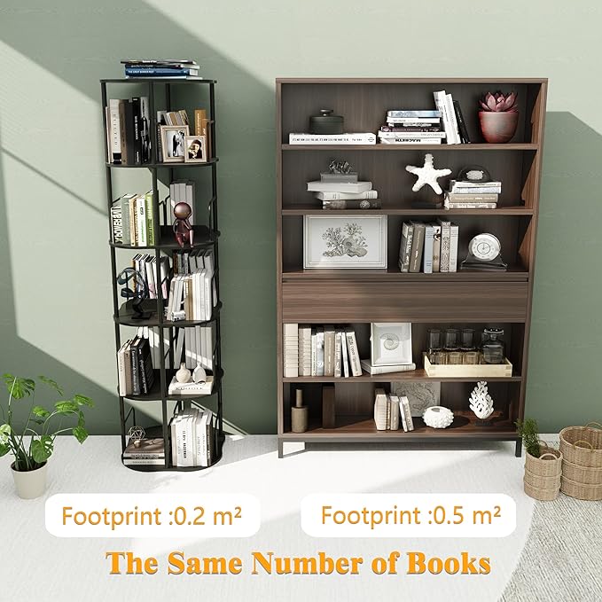 5-Tier Rotating Bookshelf, 360 ° Display Stackable Spinning Bookshelf Tower - Image 5