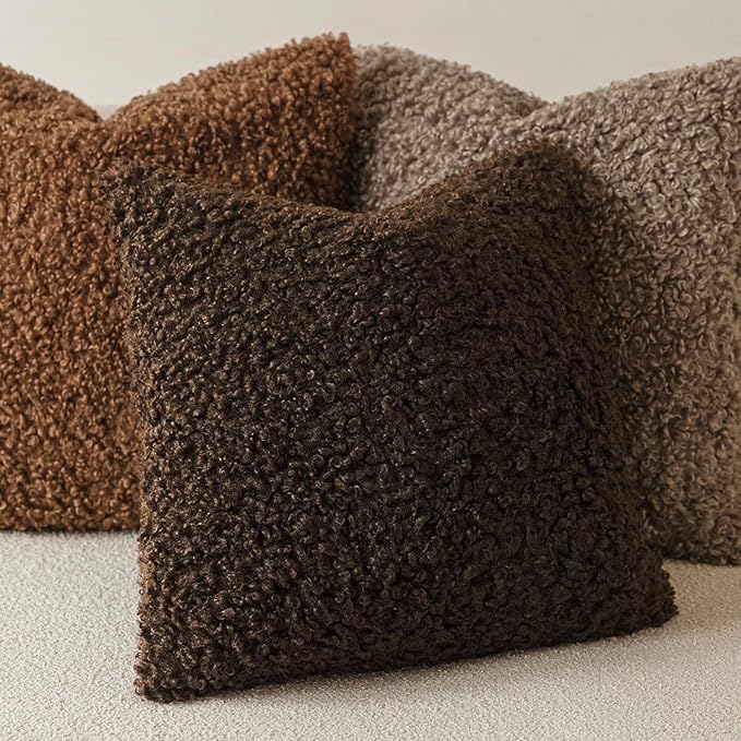 Foindtower 2 Pieces 22x22 Inch Dark Brown, Faux Fur Throw Pillow Cover Accent - Image 4
