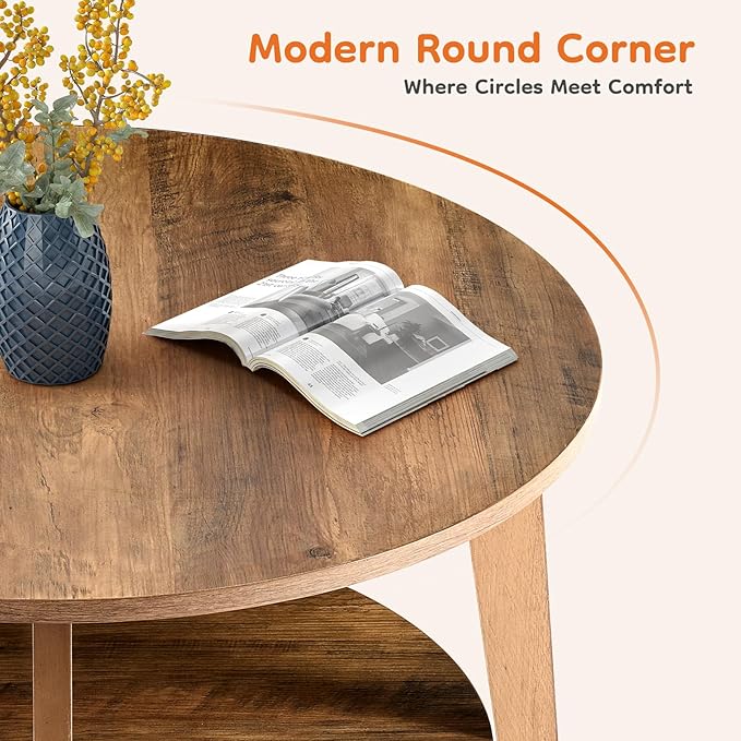 Sweetcrispy Round Coffee Table, 2-Tier Center Circle Counter - Image 5