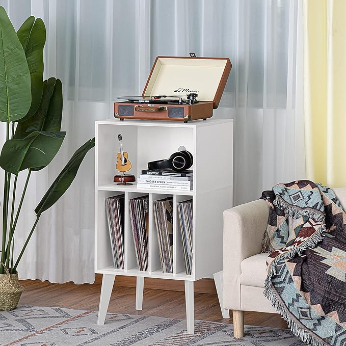 Lerliuo Record Player Stand, Mid-Century Vinyl Storage Cabinet Table - Image 4