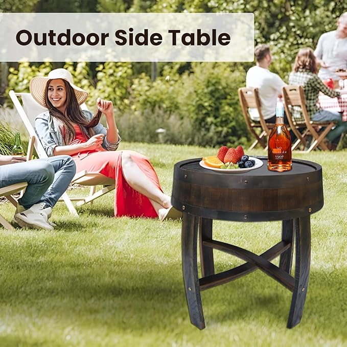 Medieval Retro Wine Barrel Design Coffee Table Wooden Round Creative End Table - Image 5