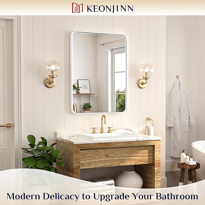Keonjinn White Bathroom Mirror for Over Sink, 24 x 32 Inch Metal Framed - Image 2