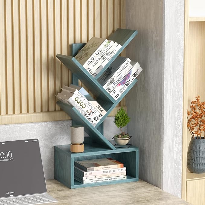 Small Tree Book Shelf, 5 Tier Black Tree Bookshelf, Modern Desk Display Storage - Image 2