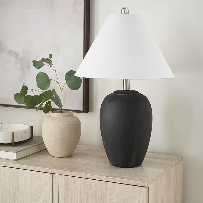 Nourison Home 23" Black Vintage Distressed Ceramic Pot Table Lamp by NourisonHome