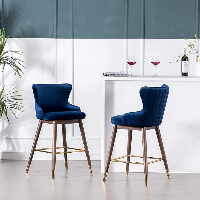 Roundhill Furniture Leland Fabric Upholstered Counter Height Wingback Stools - Image 3