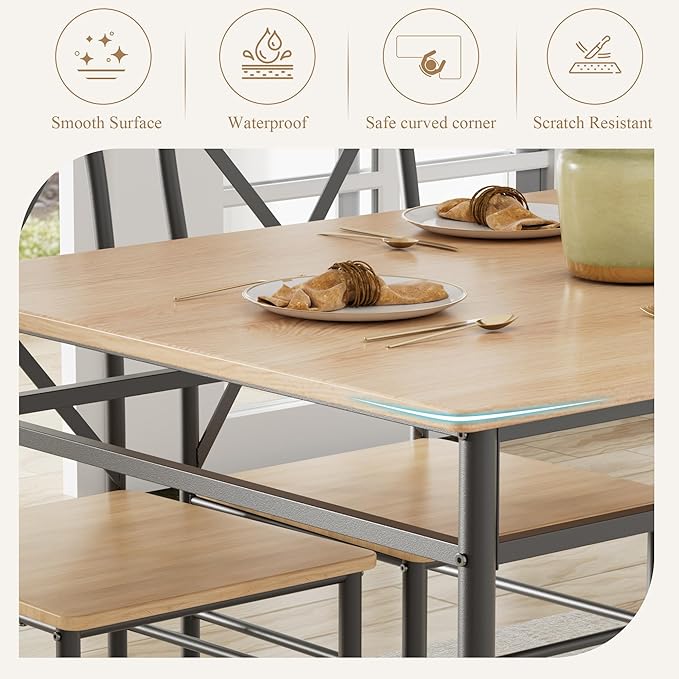 VECELO 5-Piece Kitchen Dining Table Set, Wood Tabletop & Heavy-Duty Metel Frame - Image 3