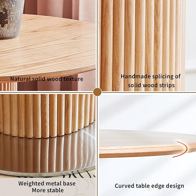 Round Wood Dining Table，Wooden Trestle Pedestal Base on Stainless Steel - Image 5