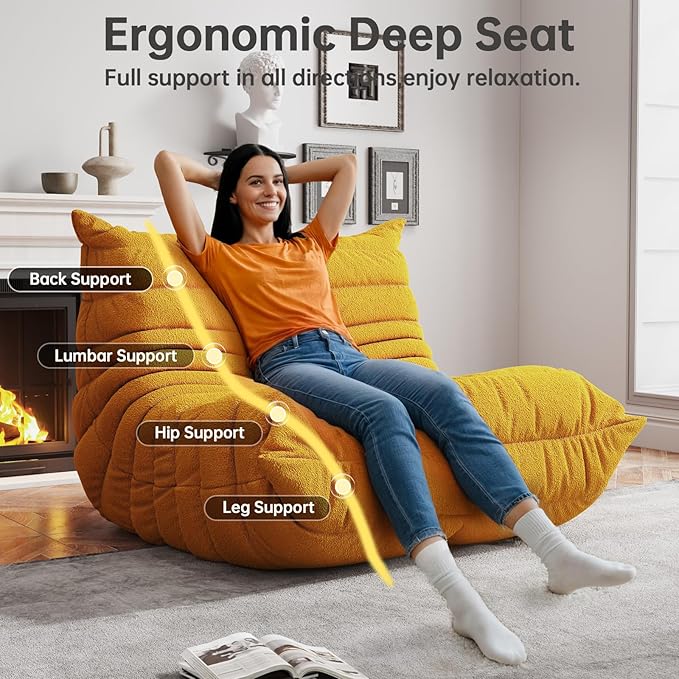Bean Bag Chairs for Adults, BeanBag Reading Chair Memory Foam Couch, Floor - Image 5