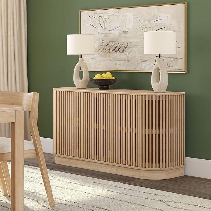 Plank+Beam Contour Wood TV Stand, Three Door Solid Wood Entertainment Console - Image 8