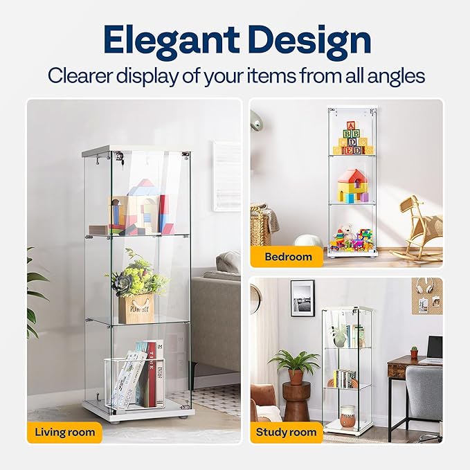 VIVOHOME 3 Layers 15.7''W x 15.7''D x 47.2''H Glass Display Cabinet Countertop - Image 5