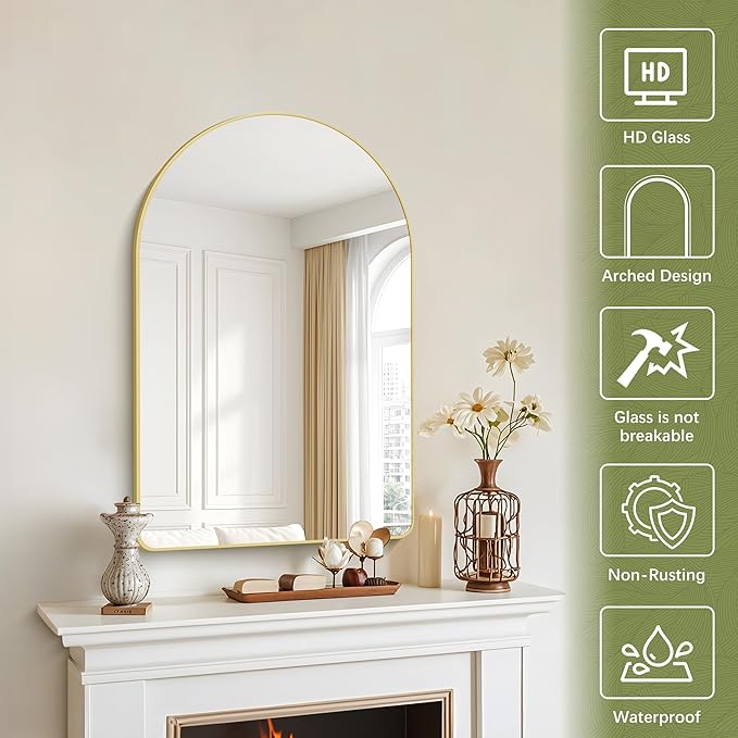 Arched Bathroom Mirror, Wall Mounted Mirror, Living Room, Vertically Hanging - Image 3