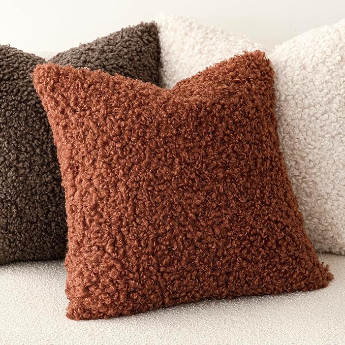 Foindtower Set of 2 Curly Teddy Wool Pillow Covers Decorative Boucle Textured - Image 4