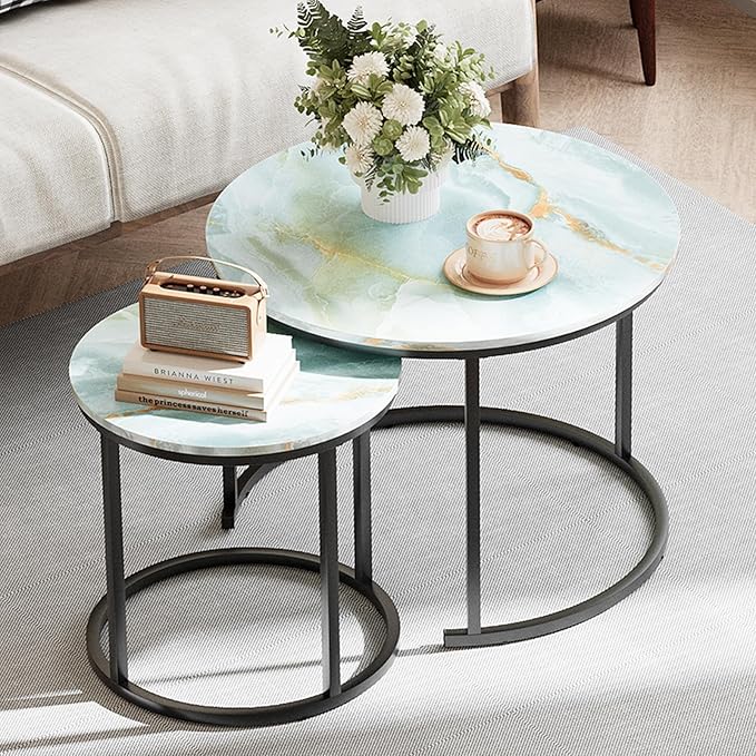 Garden 4 you Nesting Coffee Table, 23.6" Round Coffee Table Set of 2, Wooden - Image 3